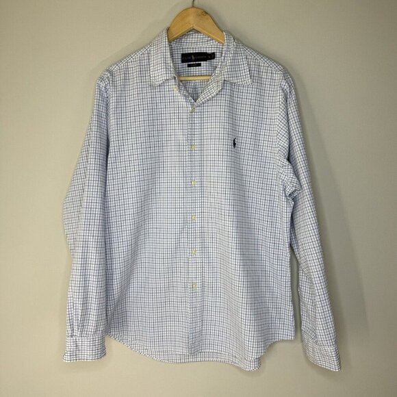 Ralph Lauren Men’s XL Slim Fit Button Down Shirt White Blue Office Formal Casual - Picture 1 of 5